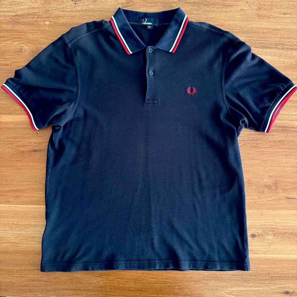 Fred Perry Polo Shirt in Navy Blue with Red and White Accents